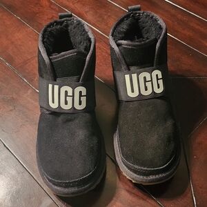 UGG Black Ankle Booties with Logo Strap